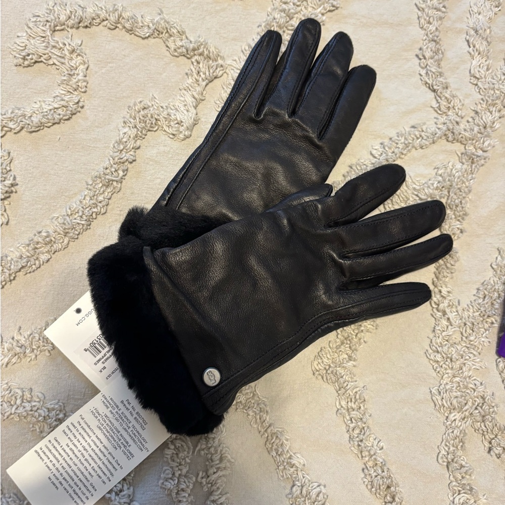 UGG Black Leather Gloves